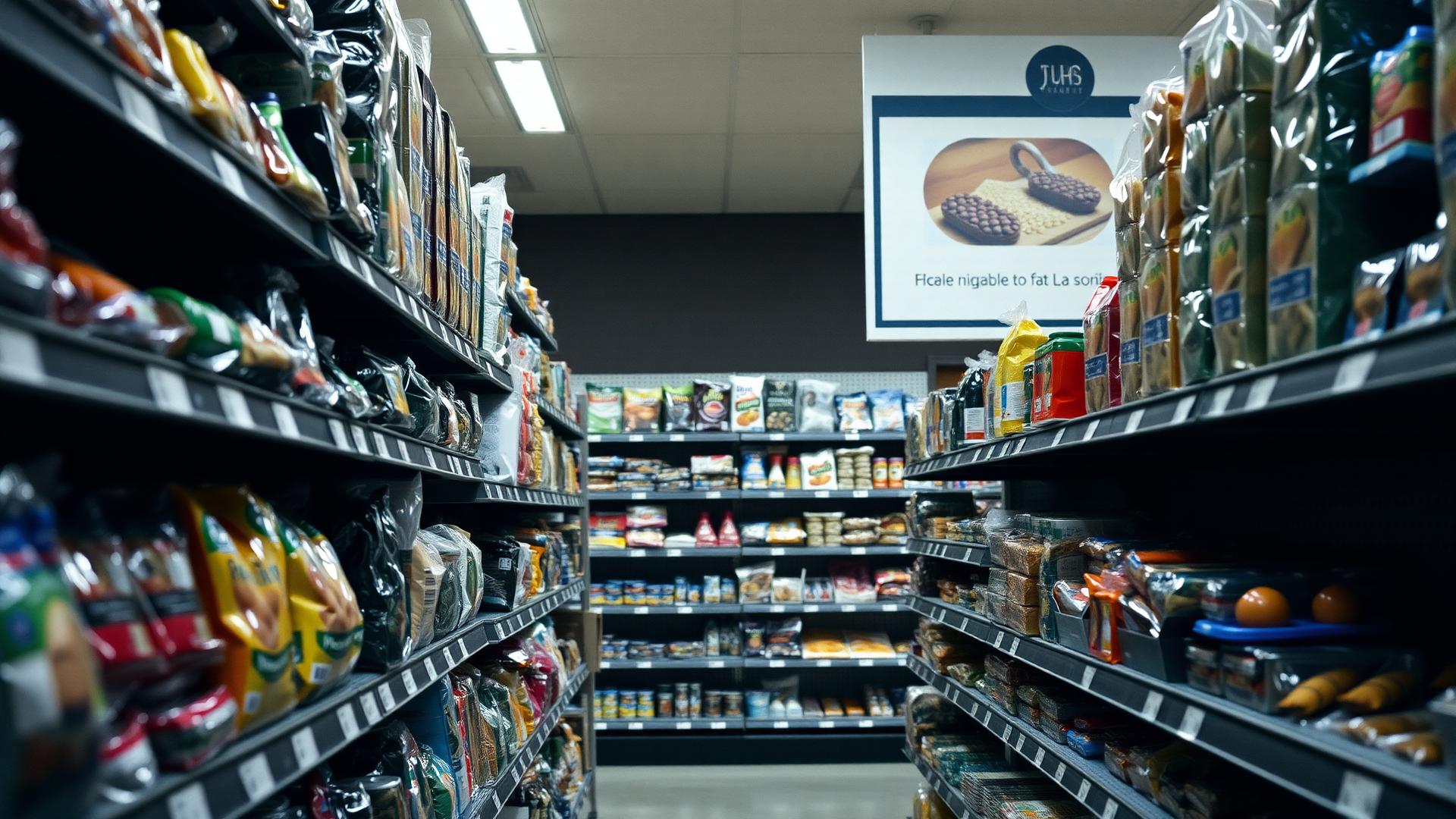Corsia di supermercato con prodotti in packaging plastico